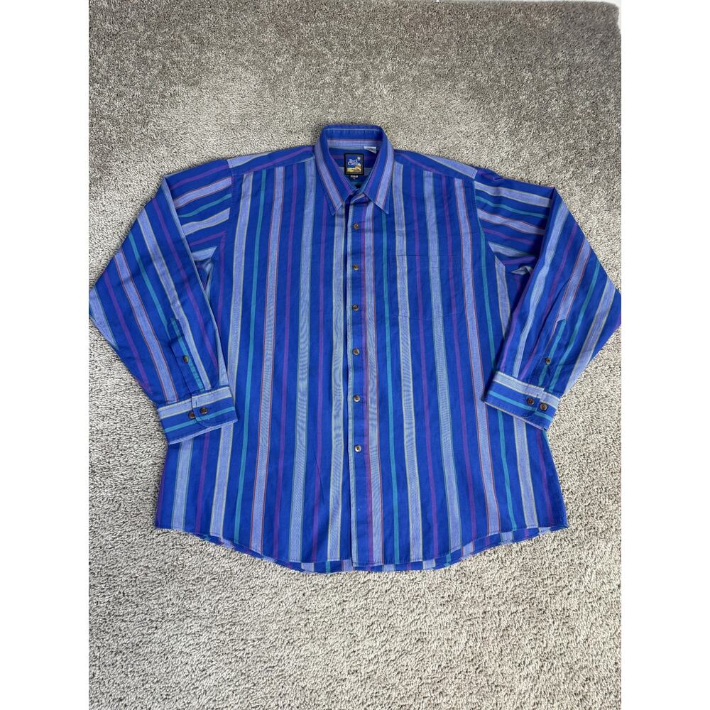 VTG Rock Canyon Shirt Mens XL Blue Striped Long Sleeve Western Button Upe